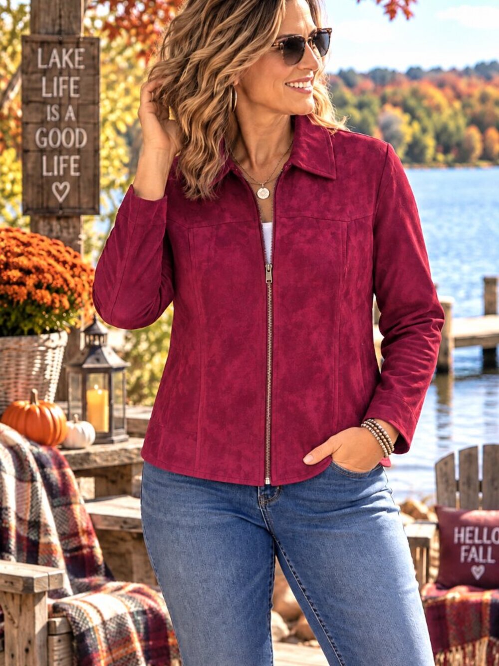 Bomber Jacket Zip-Up Blazer Vintage Fiorlini International Magenta Burgundy Sz M